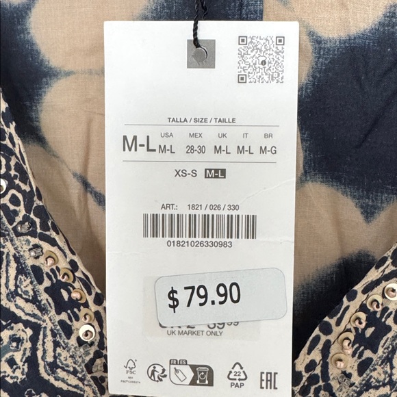 Zara NWT Printed Kaftan Dress Chic Black and Cream Oversized - Size M/L - Picture 5 of 7